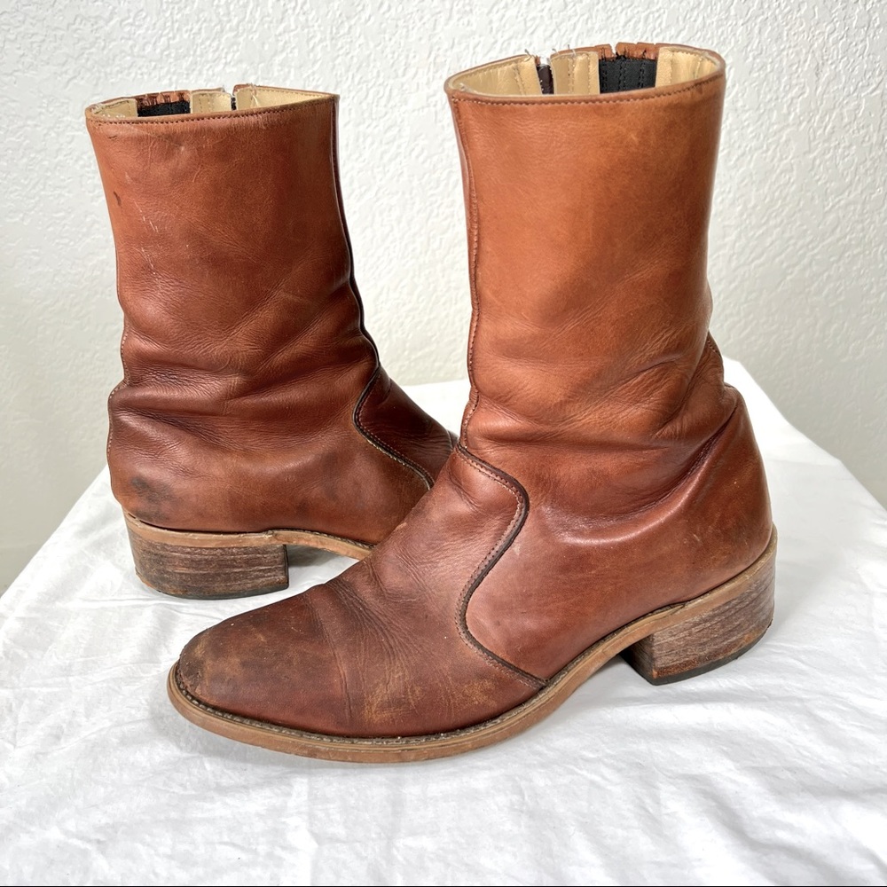 Frye vintage 70s mid calf side zip campus boots size 9.5